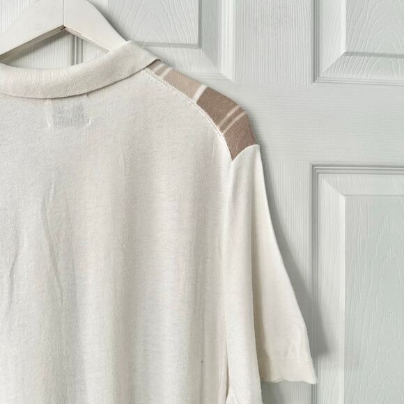 Abercrombie Fitch White Beige Tan Stripe Button Up Knit Polo Collared Shirt XXL - Picture 4 of 11